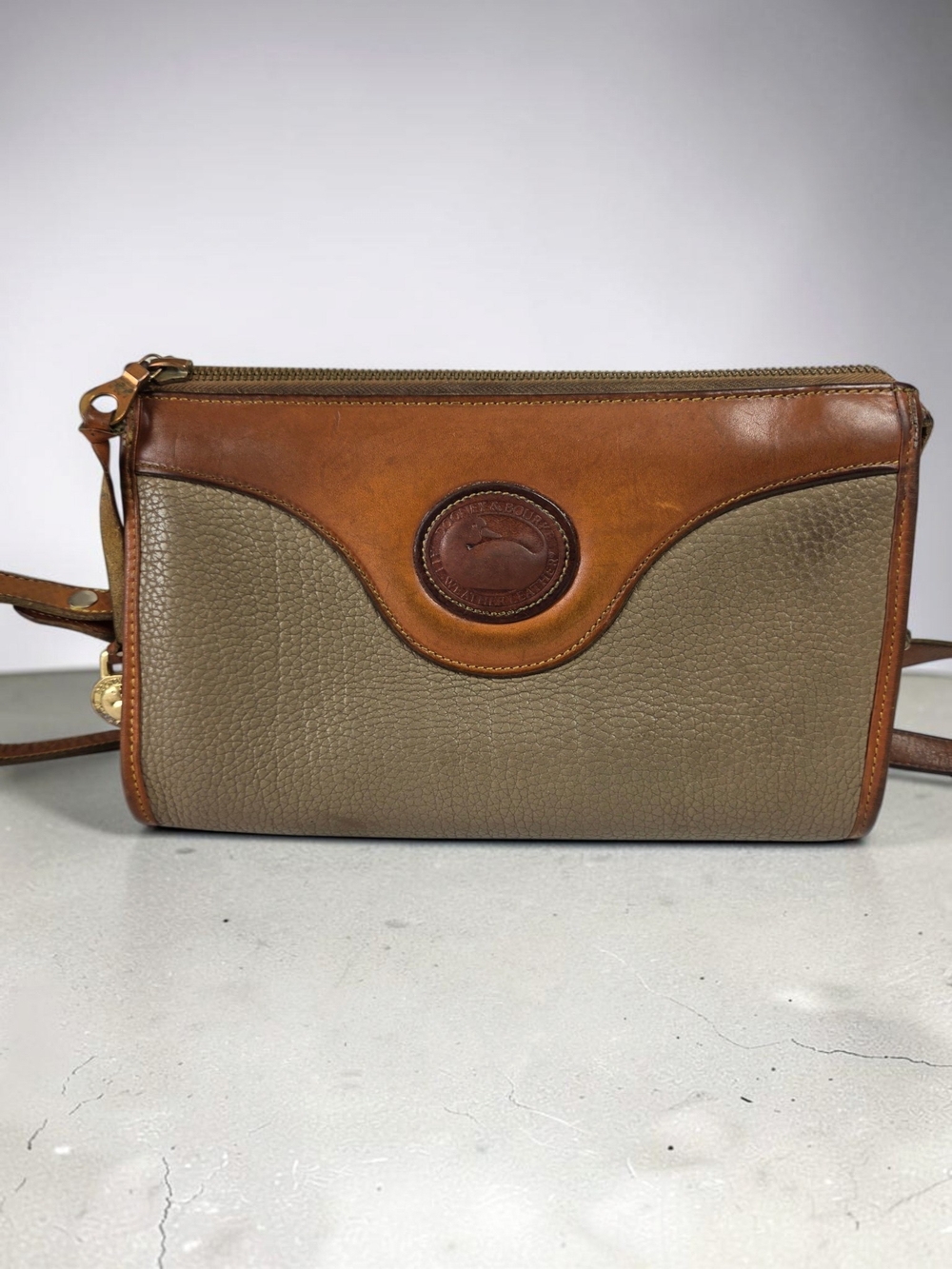 Dooney & Bourke All Weather Green and Brown Leather Messenger Crossbody